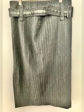 Pinstripe Pencil Skirt in charcoal Gray with Belt